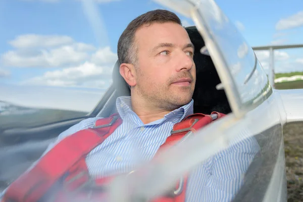 Portrait Man Pilot Small Aircraft — Stock Photo, Image