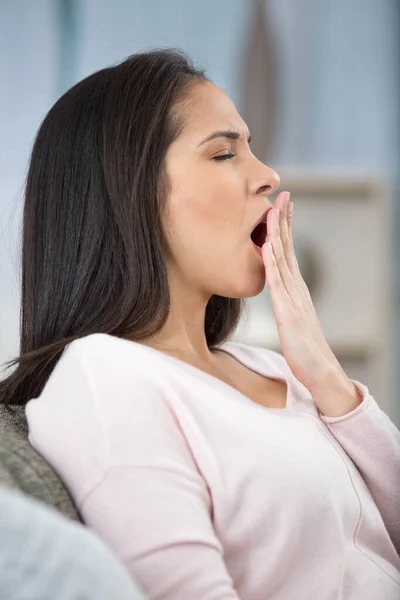 Woman Sofa Yawning — 스톡 사진