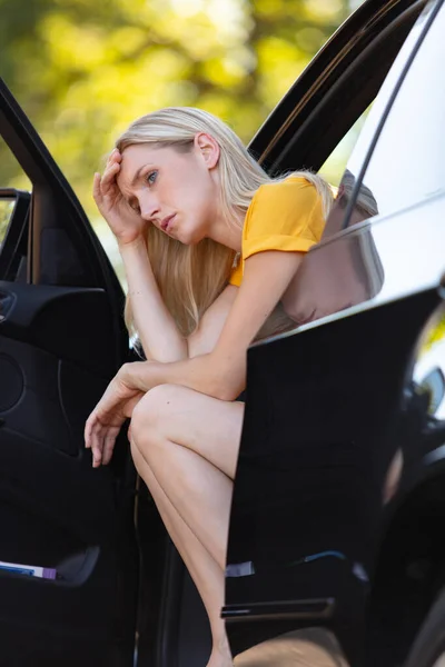 Side View Window Portrait Displeased Young Stressed Driver — Stock Photo, Image