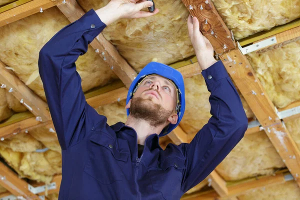 Content Worker Working Wood Ceiling — Stock Photo, Image