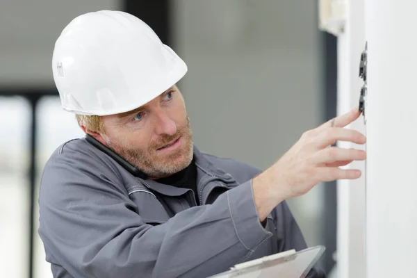 Builders Tablet Equipment Indoors — Stock Photo, Image