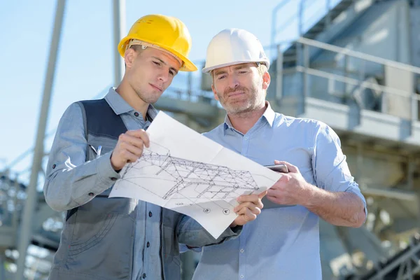 Worker Colleague Talking Construction Site — Stock Photo, Image