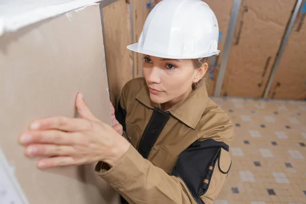 Portrait Female Plasterer Work — Stockfoto