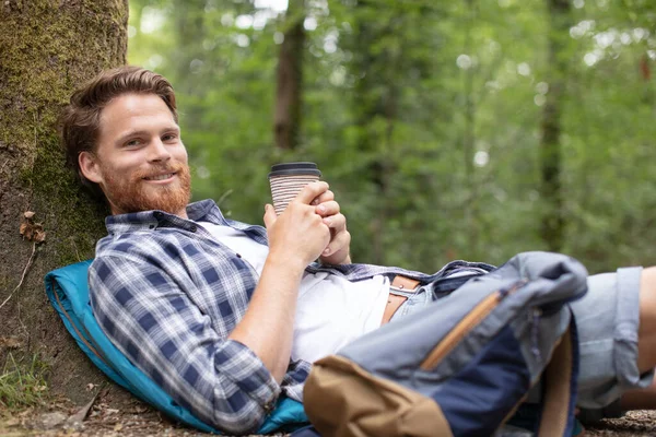 Young Bearded Man Relaxing Park — Stock Photo, Image