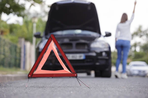Red Triangle Car Road — Stock Photo, Image