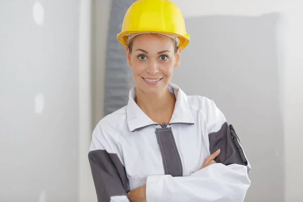 Mulher Construtor Engenheiro Dentro Casa — Fotografia de Stock