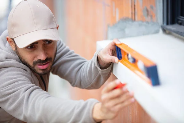 Albañil Control Horizontal Nivel Casa — Foto de Stock