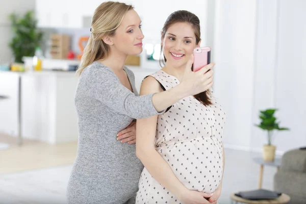 Šťastný Mladý Těhotná Ženy Dělat Selfie — Stock fotografie