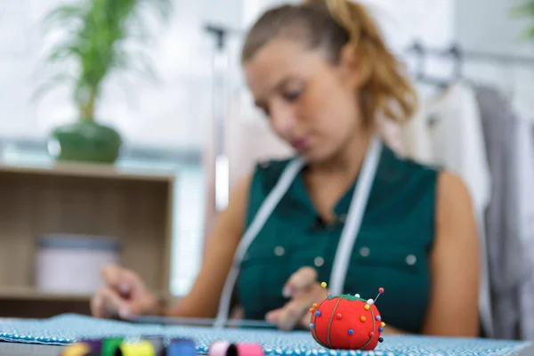 Fokus Auf Schneiderinnen Nadelkissen — Stockfoto