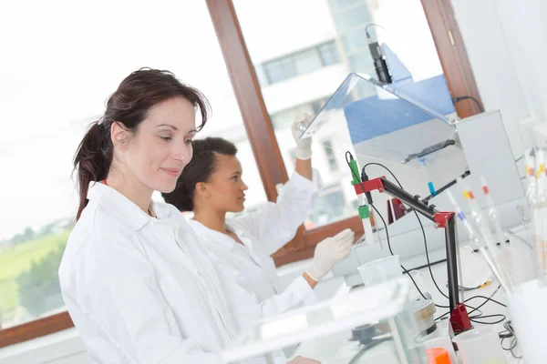 Técnicas Laboratorio Femeninas Trabajan Algunas Muestras — Foto de Stock