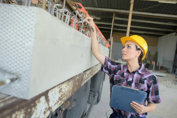 Vrouwelijke Ingenieur Wijzend Iets — Stockfoto