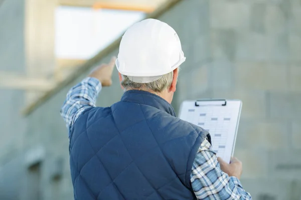 Close Man Builder Wearing Helmet — Photo