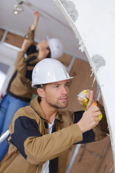 Gevel Bouwer Stukadoor Het Werk — Stockfoto