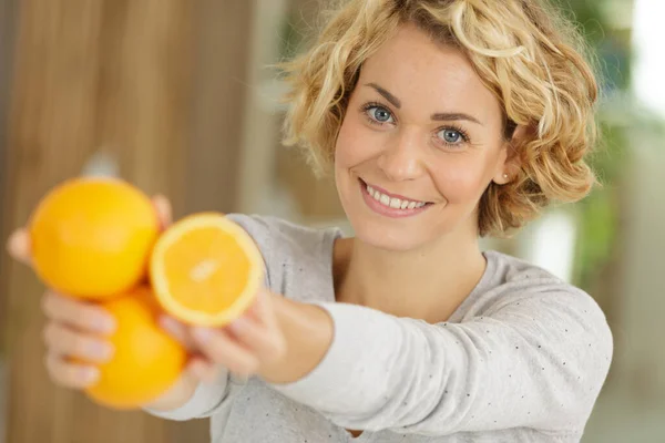 Woman Showing Orange — Foto Stock