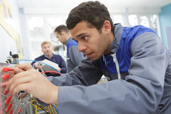 Engineer Woking Multimeter Panel Board — Fotografia de Stock