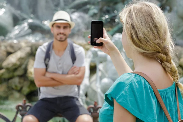 Gorgeous Couple Taking Pictures Holiday — Photo