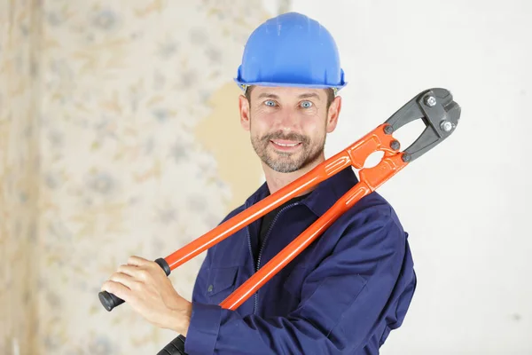 Happy Workman Scissors Mower — Stock Photo, Image