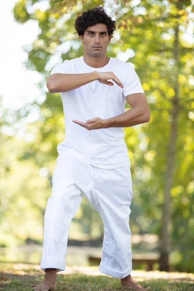 Hombre Haciendo Yoga Naturaleza —  Fotos de Stock