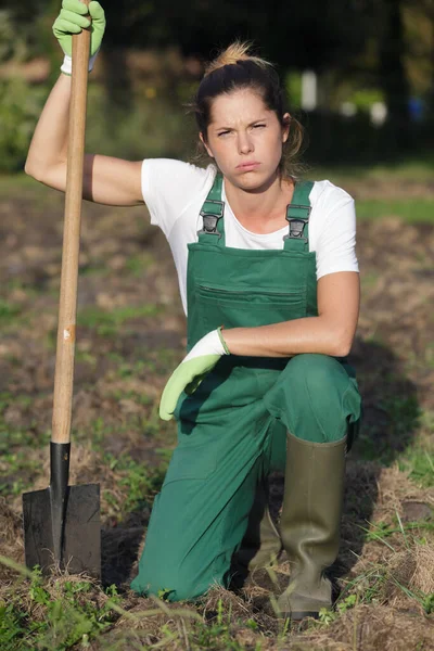 Photo Displeased Tired Woman Gardener — Foto de Stock