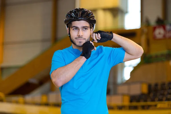 Portrait Young Professional Cyclist Looking Camera — Foto Stock