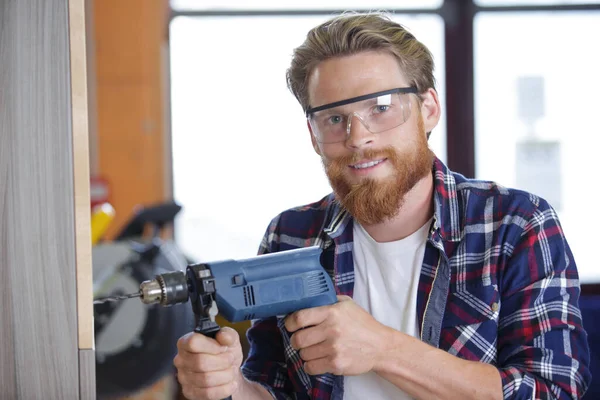 Craftsman Protective Googles Working Electric Drill — Stockfoto