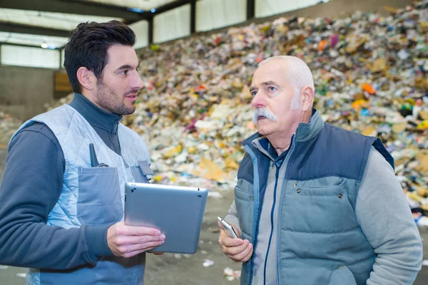 Two Workers Holding Clipboards Recycling Industry —  Fotos de Stock