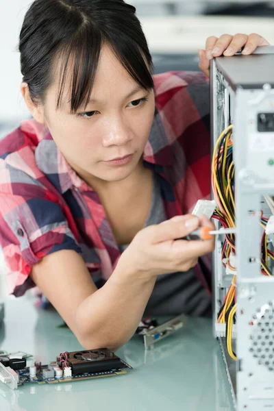 Woman Working Broken Processor — 图库照片