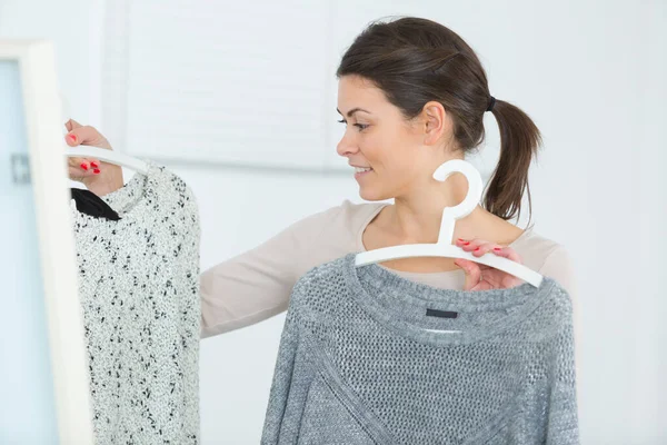 Happy Woman Choosing Clothes Wardrobe — Stock Photo, Image