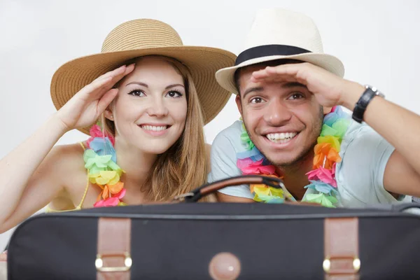 Foto Una Coppia Loro Valigia — Foto Stock