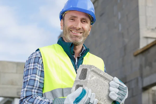 Master Gloves Lays Paving Stones Layers — Stock Photo, Image