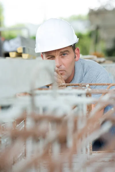 Primer Plano Ingeniero Aire Libre Casco — Foto de Stock