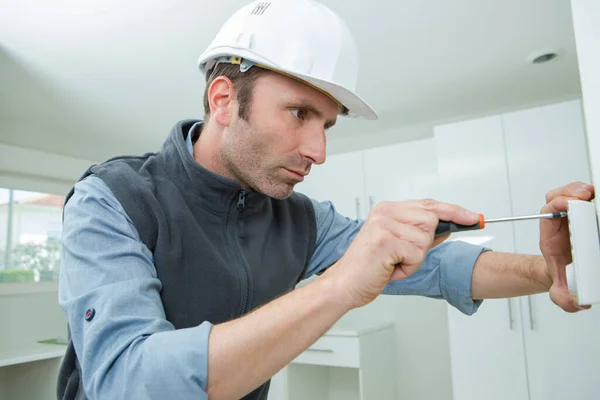 Installing Programmable Room Thermostat — Stock Photo, Image