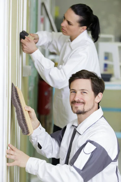 Team Professional Painters Tools Working Indoors — Stock Photo, Image