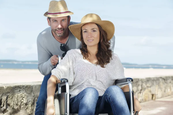 Cheerful Couple Wheelchairs Outdoors — Stock Photo, Image