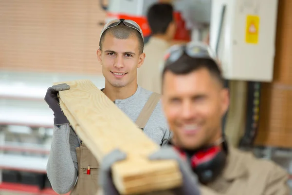 Mężczyźni Pracujący Miejscu Cięcia Drewna — Zdjęcie stockowe