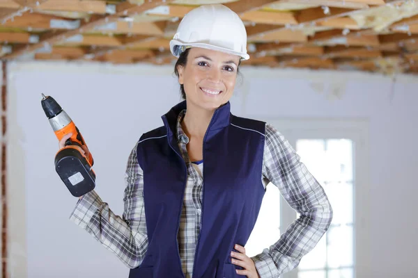 Woman Drill Protective Clothes — Stock Photo, Image