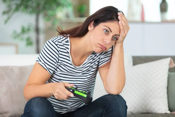 Young Gamer Woman Disappointed Video Games — Stock Photo, Image