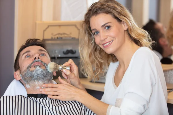 Client Visiting Hairstylist Barber Shop — Stock Photo, Image