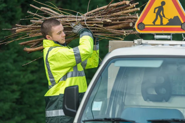 Mann Sammelt Trockene Zweige Für Lagerfeuer — Stockfoto