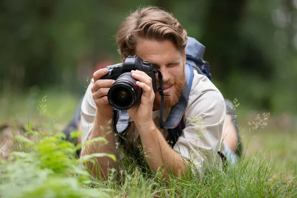 Closeup Portrait Young Man Taking Picture — Stock Photo, Image