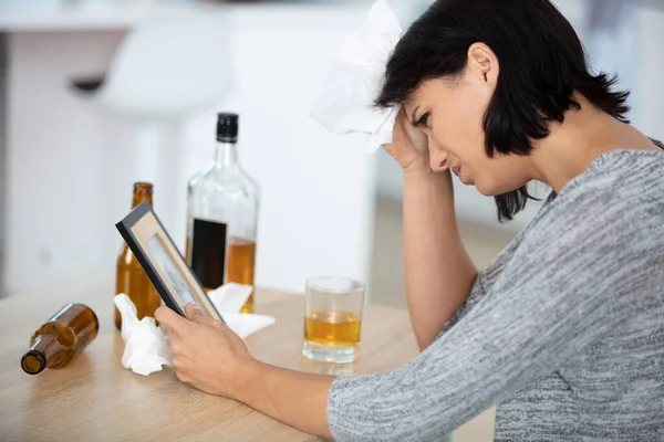 Depressed Woman Having Problems Alcohol — Stock Photo, Image