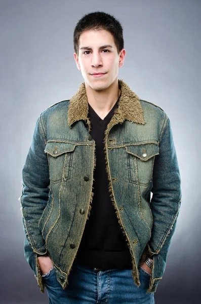 Handsome man in denim jacket — Stock Photo, Image