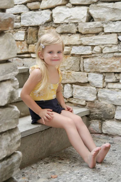 Portrait Cute Toddler Girl Long Blonde Hair — Stock Photo, Image