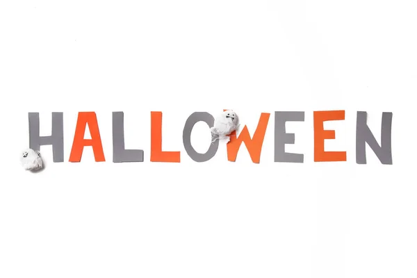 Halloween Text Papírové Střih Izolované Bílém Vzoru Pozadí Dětské Řemeslo — Stock fotografie