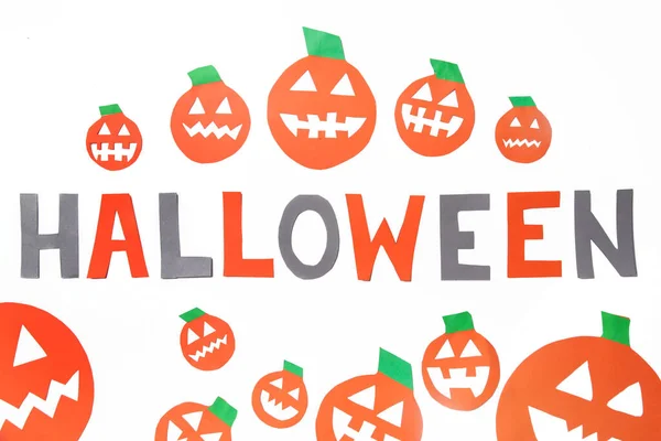 Halloween Text Dýně Papírové Střih Izolované Bílém Vzoru Pozadí Dětské — Stock fotografie