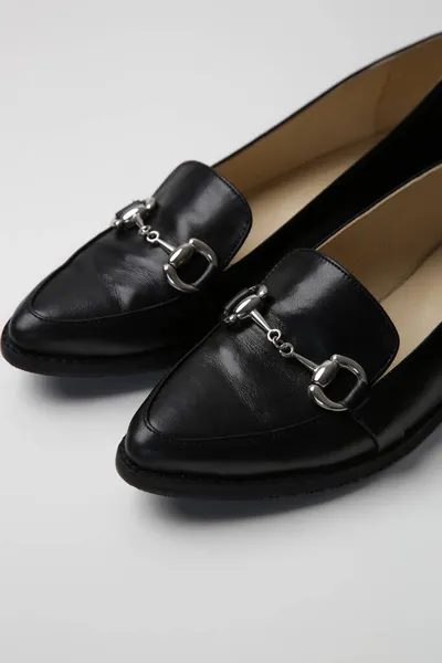 Black Leather Handmade Loafers Studio Shot — Stock Photo, Image