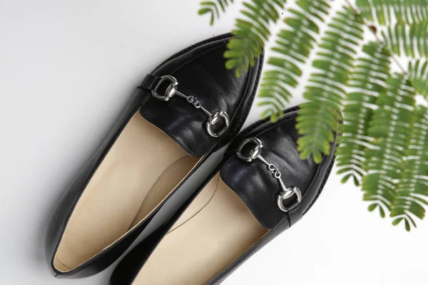 Black Leather Handmade Loafers Studio Shot — Stock Photo, Image