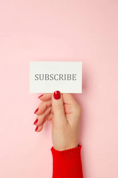 Subscribe 텍스트 분홍색 콤보와 카드를 — 스톡 사진