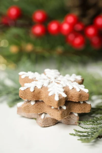 Addobbi Natalizi Rami Albero Natale Biscotti Natale Decorati Casa Immagine — Foto Stock