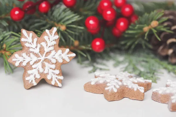 Addobbi Natalizi Rami Albero Natale Biscotti Natale Decorati Casa Immagine — Foto Stock